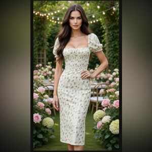 HOUSE OF CB 'Bellucci' Garden Print Shirred Sundress/Size S-US 4-6 $239